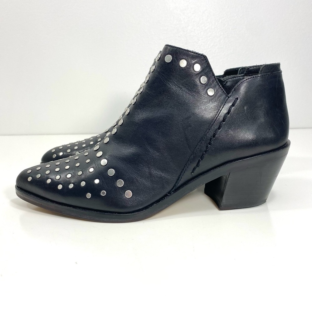 1. State Loka Black Leather Silver Studded Moto Biker Rock Western Ankle Boots 6 - Picture 5 of 12